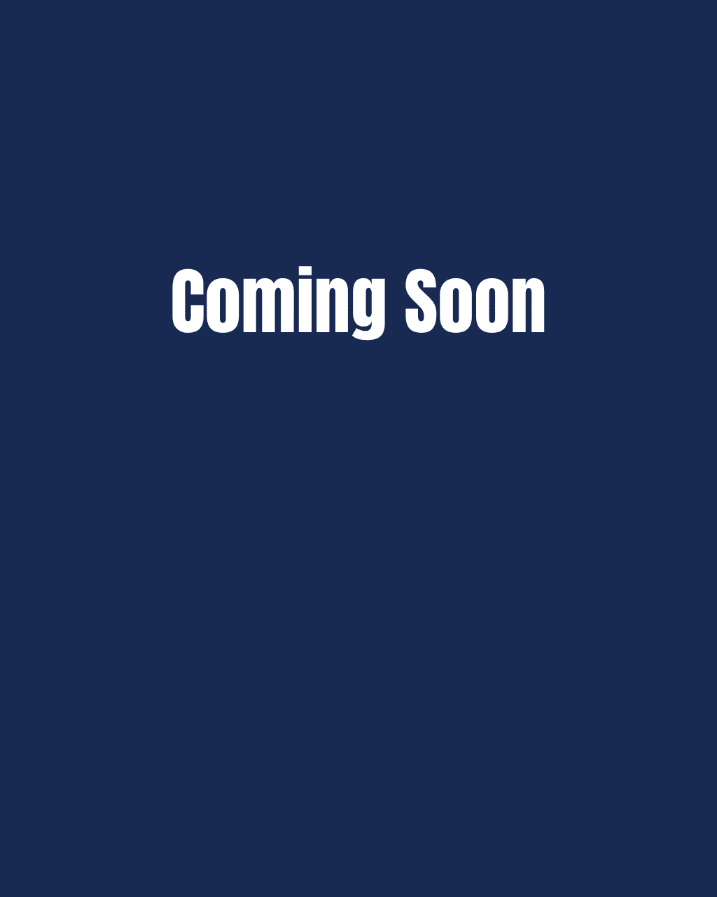 Bold white 'Coming Soon' text centered on a dark navy blue background (placeholder/teaser).